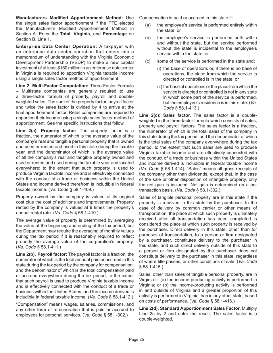 Instructions for Form 502 Pass-Through Entity Return of Income and Return of Nonresident Withholding Tax - Virginia, Page 29