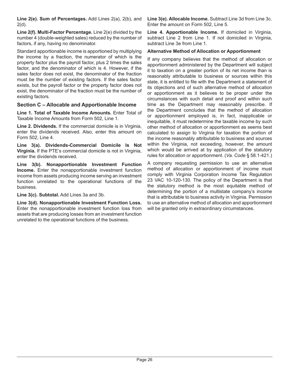 Instructions for Form 502 Pass-Through Entity Return of Income and Return of Nonresident Withholding Tax - Virginia, Page 30