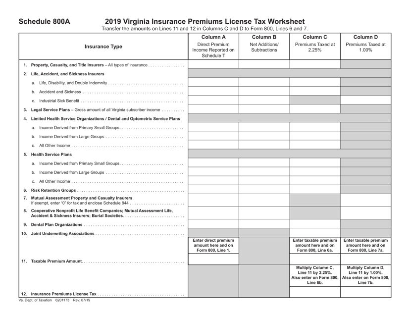 Schedule 800A 2019 Printable Pdf