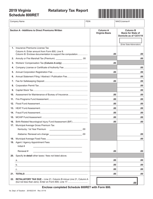 Schedule 800RET 2019 Printable Pdf