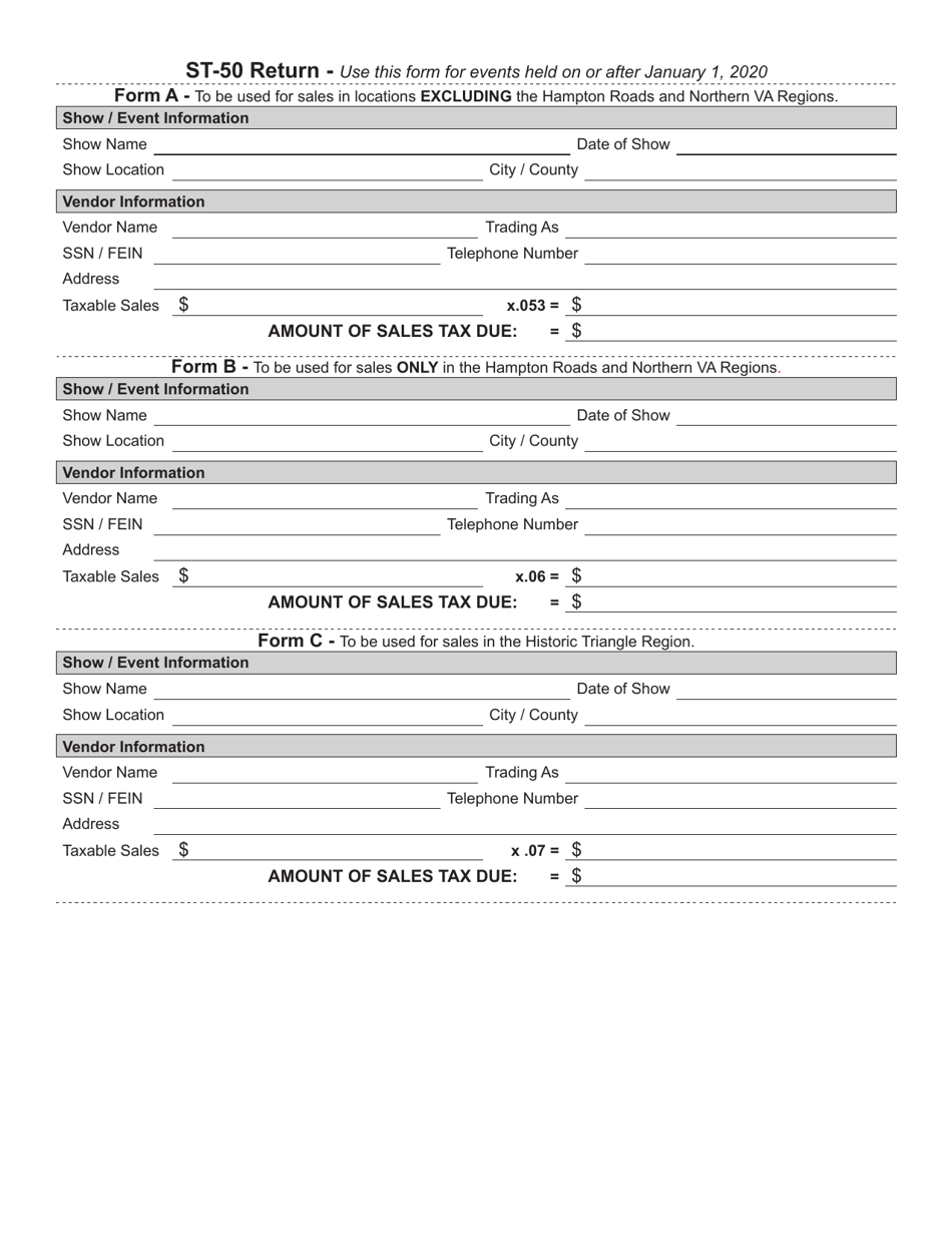Form ST-50 Temporary Sales Tax Certificate / Return (Use for Shows or Events on or After January 1, 2020) - Virginia, Page 2