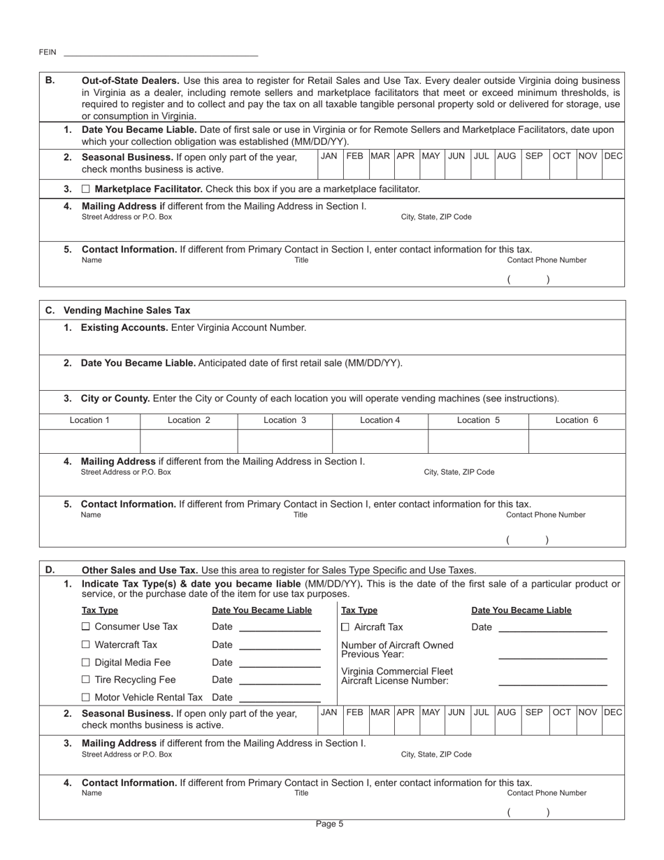 Form R-1 Business Registration Form - Virginia, Page 5