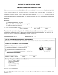 Document preview: DOH Form 331-461 Lead and Copper Monitoring Violation - Washington (English/Spanish)