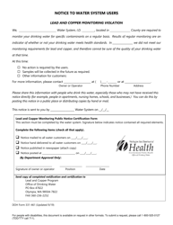 DOH Form 331-461 Lead and Copper Monitoring Violation - Washington (English/Spanish)