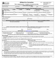 Document preview: DOH Form 422-034 Affidavit for Correction - Washington