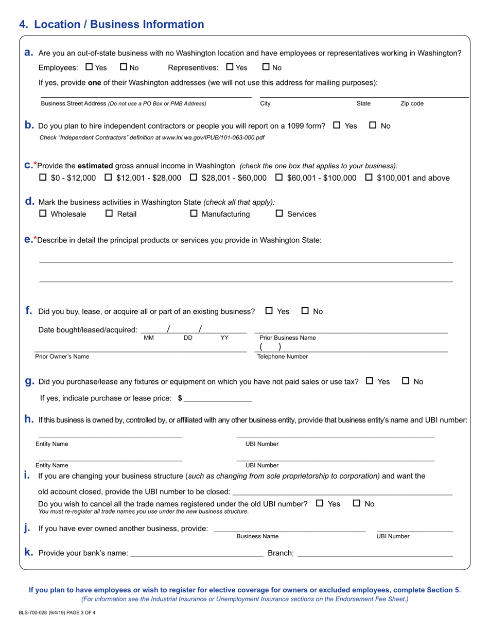 Form BLS-700-028 Business License Application - Washington, Page 3
