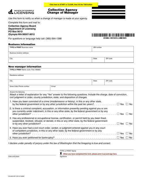Form CA-643-001  Printable Pdf