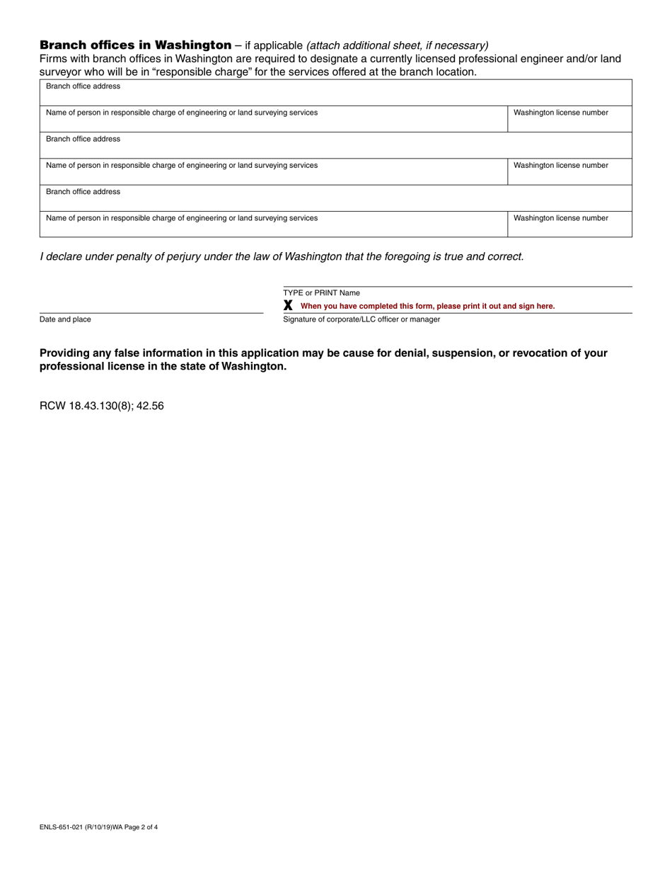 Form Enls 651 021 Download Fillable Pdf Or Fill Online Corporation Or Limited Liability Company