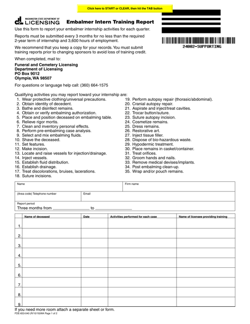 Form FDE-653-040  Printable Pdf