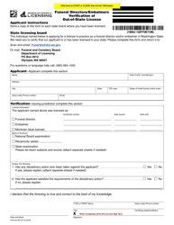 Document preview: Form FDE-653-003 Funeral Directors/Embalmers Verification of Out-of-State License - Washington