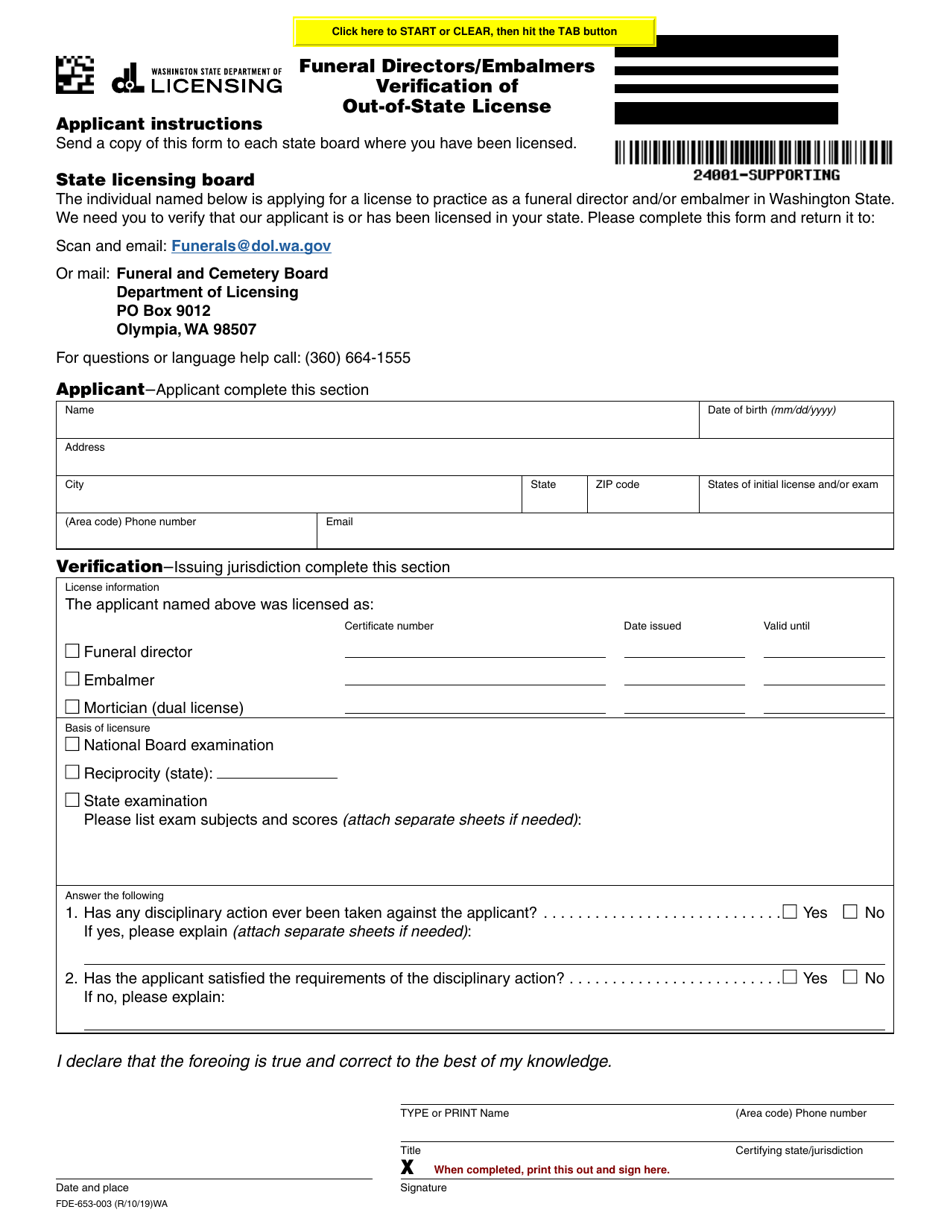 Form FDE653003 Download Fillable PDF or Fill Online Funeral Directors