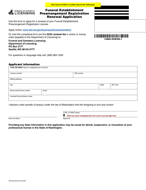 Form FDE-653-023  Printable Pdf