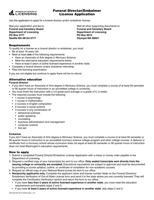 Form FDE-653-002  Printable Pdf