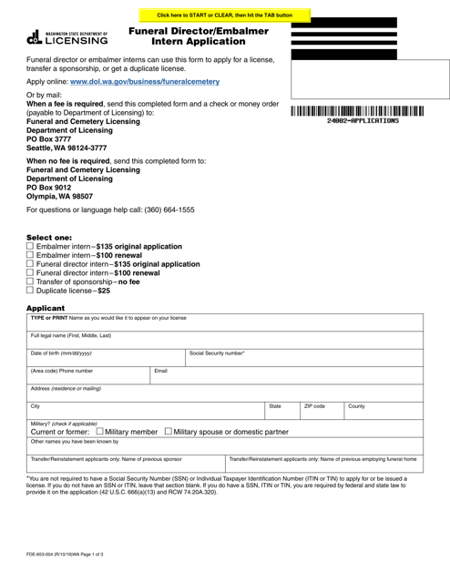 Form FDE-653-004  Printable Pdf