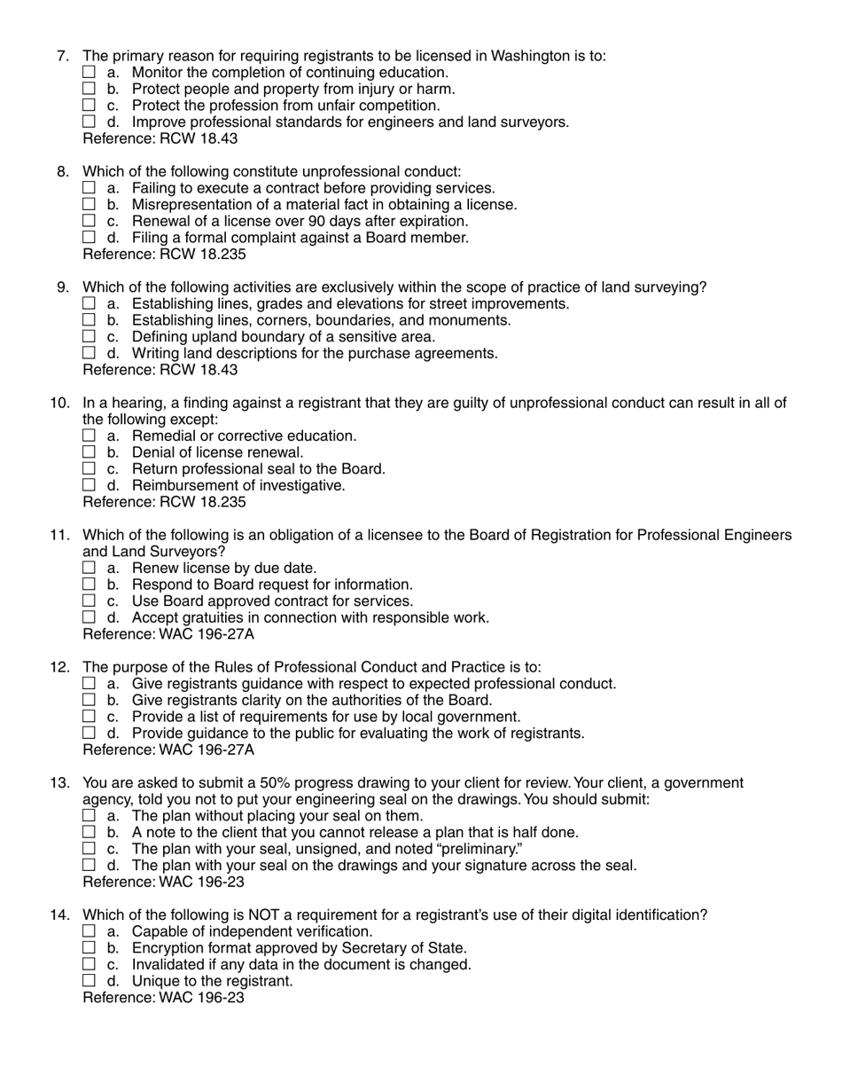 Form ENLS-651-031 Engineer Law Review Exam - Washington, Page 2