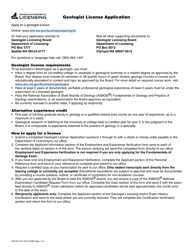 Form GEO-637-001 Geologist License Application - Washington