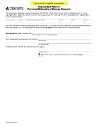 Document preview: Form DLR-430-505 Impounded Vehicle Personal Belongings Storage Request - Washington