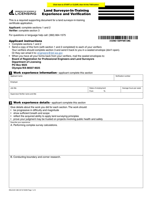 Form ENLS-651-085  Printable Pdf
