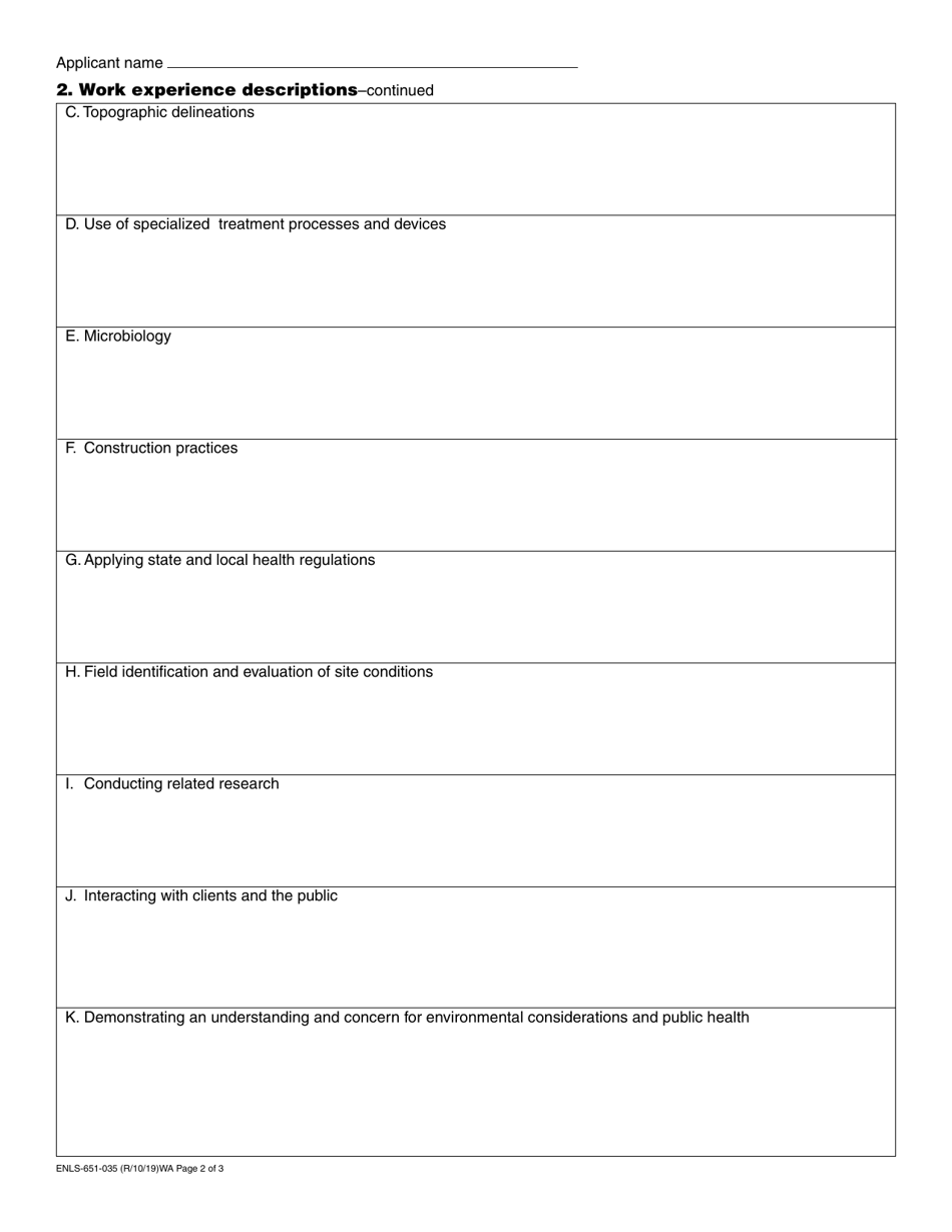 Form ENLS-651-035 On-Site Wastewater Treatment Systems Designer Experience Verification - Washington, Page 2