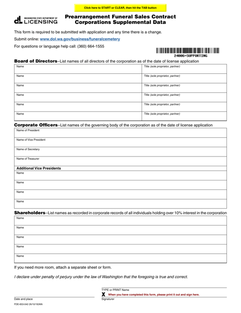 Form FDE-653-042  Printable Pdf