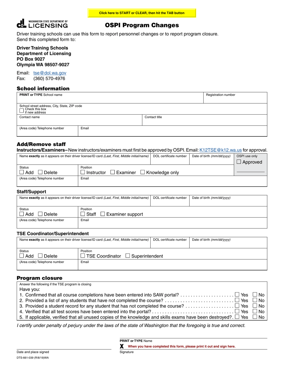 Form DTS-661-039 Ospi Program Changes - Washington, Page 1