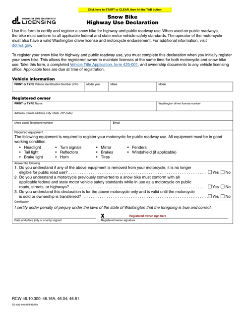 Form TD-420-140  Printable Pdf