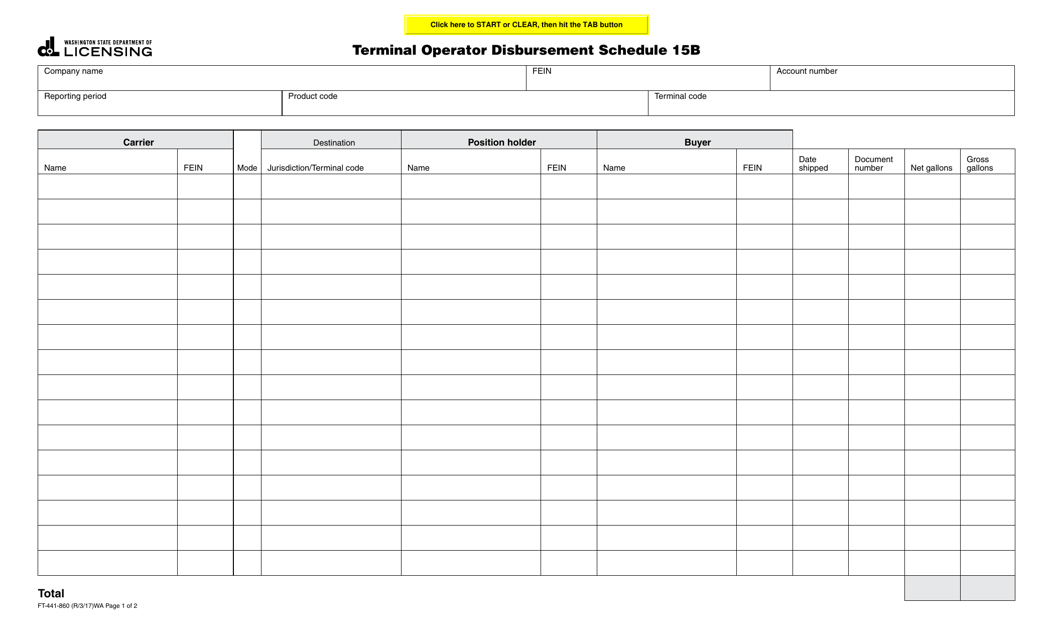 Form FT-441-860 Schedule 15B  Printable Pdf