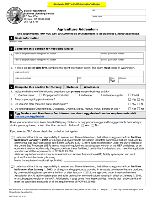 Form BLS-700-307 Agriculture Addendum - Washington