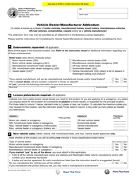 Document preview: Form BLS-700-182 Vehicle Dealer/Manufacturer Addendum - Washington
