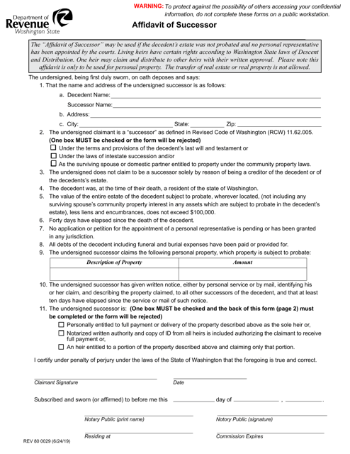 Form REV80 0029 Affidavit of Successor - Washington