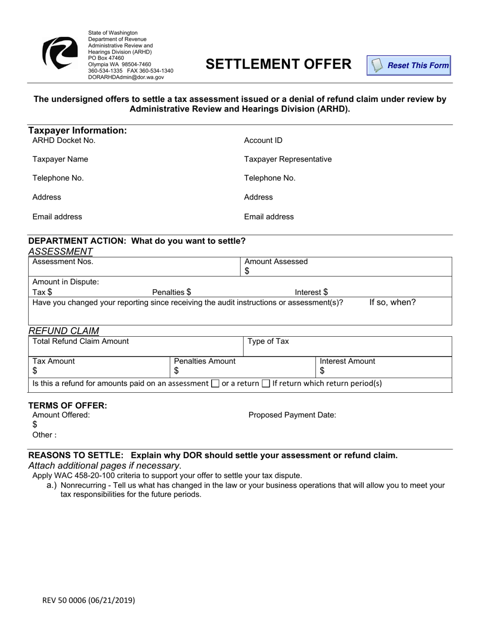 Form REV50 0006 Settlement Offer - Washington, Page 1