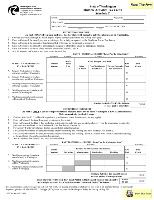Form REV40 0014 Schedule C Multiple Activities Tax Credit - Washington