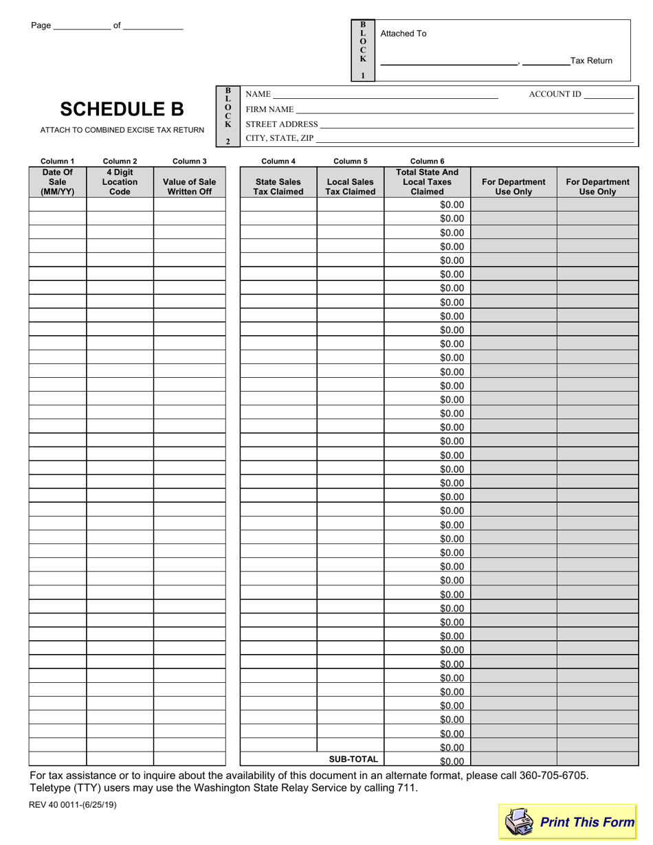 Form REV40 0011-1 Schedule B Credit for Sales Taxes Paid on Bad Debts - Washington, Page 2