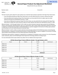 Form VFS/COR Banned Vapor Products Tax Adjustment Worksheet - Washington