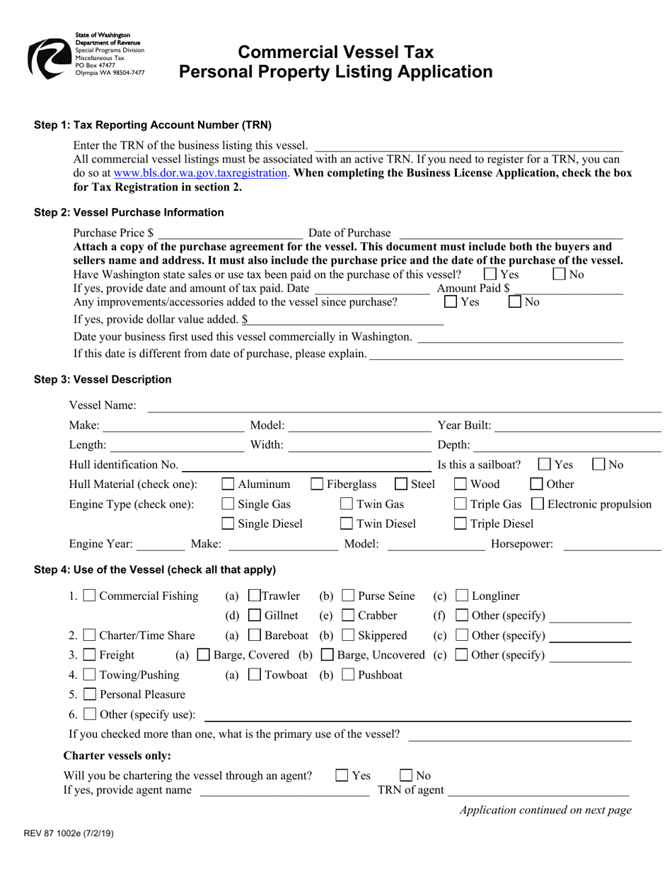 Form REV87 1002E Commercial Vessel Tax Personal Property Listing Application - Washington, Page 2