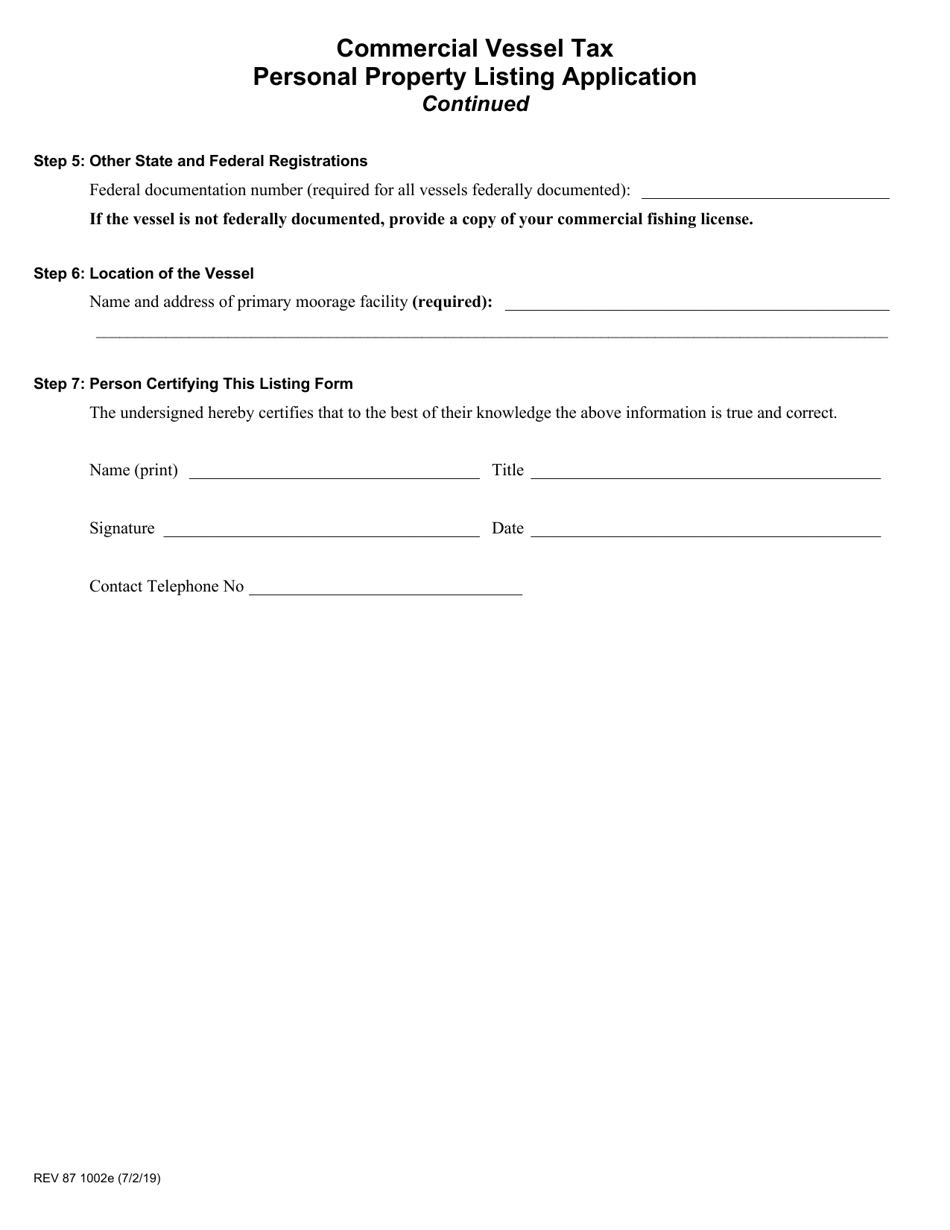 Form REV87 1002E Commercial Vessel Tax Personal Property Listing Application - Washington, Page 3