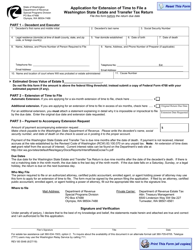 Document preview: Form REV85 0048 Application for Extension of Time to File a Washington State Estate and Transfer Tax Return - Washington