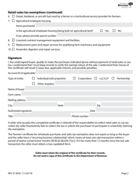 Form REV27 0036 Farmer&#039;s Certificate for Wholesale Purchases and Sales Tax Exemptions - Washington, Page 2