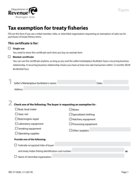 Form REV27 0036 Tax Exemption for Treaty Fisheries - Washington