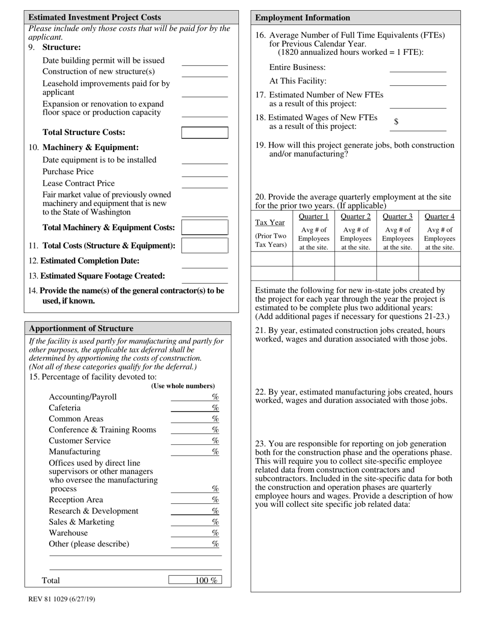 Form REV81 1029 Manufacturers Application for Sales and Use Tax Deferral - Washington, Page 3