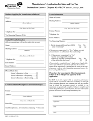 Form REV81 1028 Manufacturer&#039;s Application for Sales and Use Tax Deferral for Lessor - Washington, Page 2