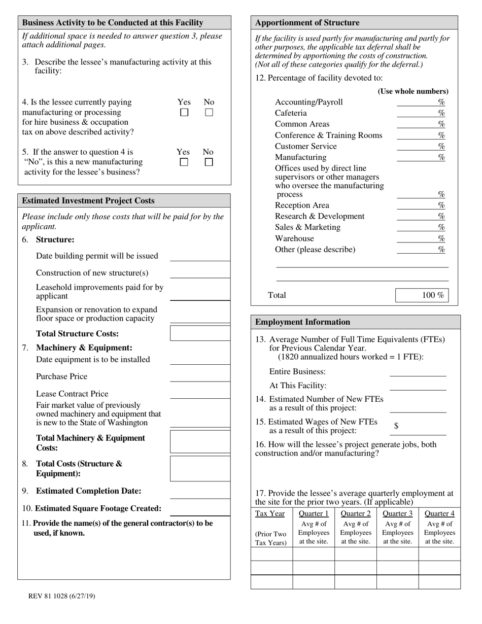 Form REV81 1028 Manufacturers Application for Sales and Use Tax Deferral for Lessor - Washington, Page 3