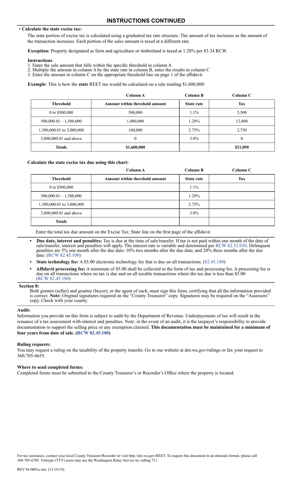 Form REV84 0001A Real Estate Excise Tax Affidavit for Sales / Transfers - Single Location Affidavit - Washington, Page 3