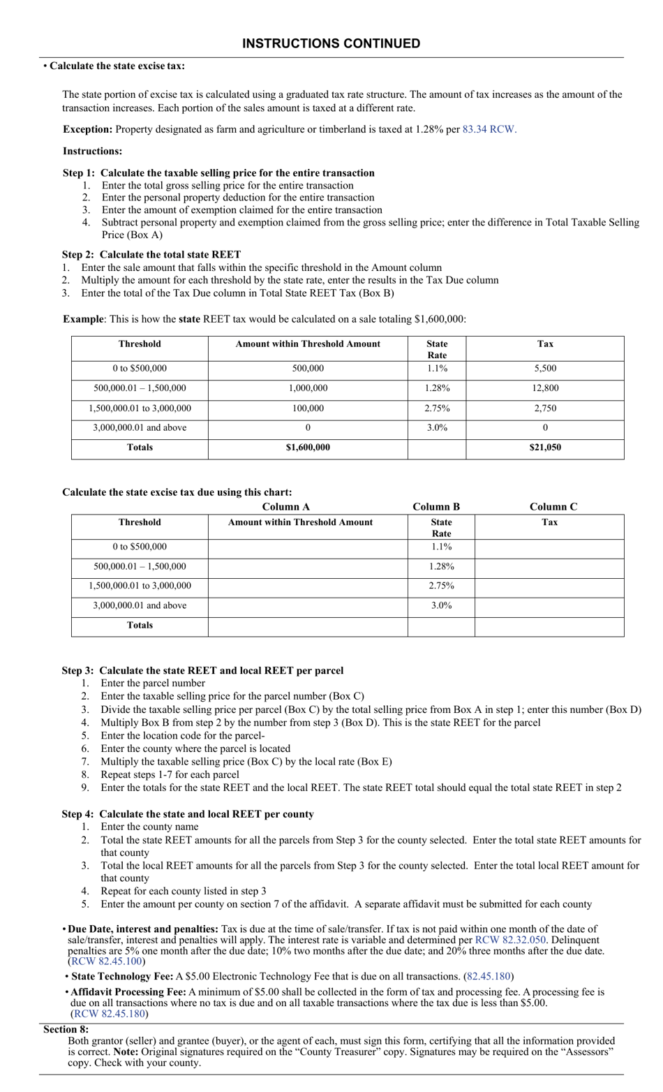 Form REV84 0001A Real Estate Excise Tax Affidavit for Sales / Transfers - Washington, Page 4