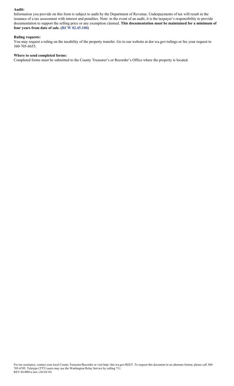 Form REV84 0001A Real Estate Excise Tax Affidavit for Sales / Transfers - Washington, Page 5