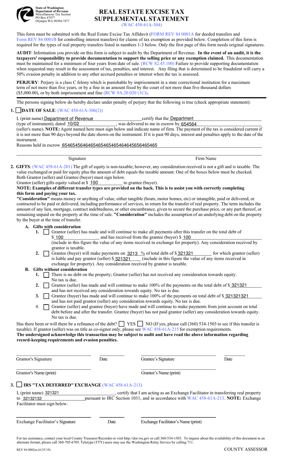 Form REV84 0002EA Real Estate Excise Tax Supplemental Statement - Washington, Page 2