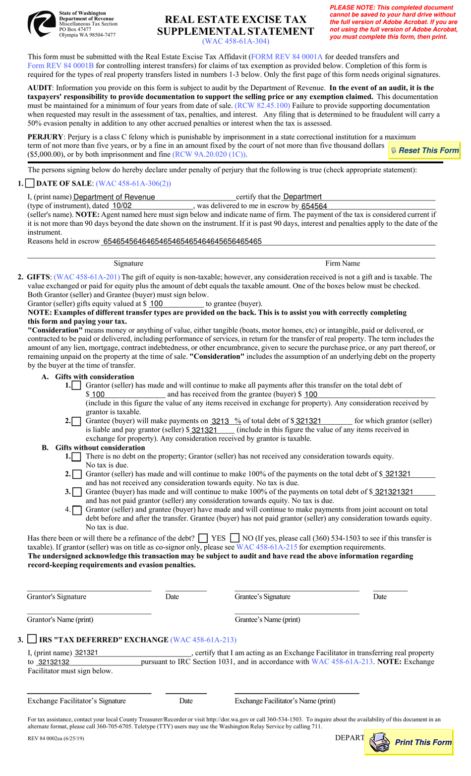 Form REV84 0002EA Real Estate Excise Tax Supplemental Statement - Washington, Page 3