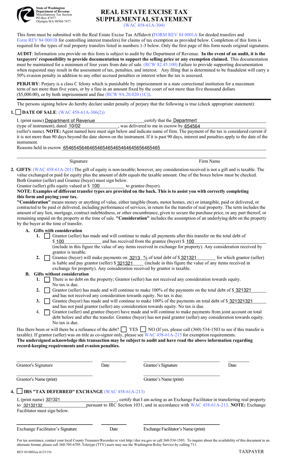 Form REV84 0002EA Real Estate Excise Tax Supplemental Statement - Washington, Page 4
