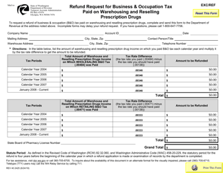 Form REV40 2425 &quot;Refund Request for Business &amp; Occupation Tax Paid on Warehousing and Reselling Prescription Drugs&quot; - Washington