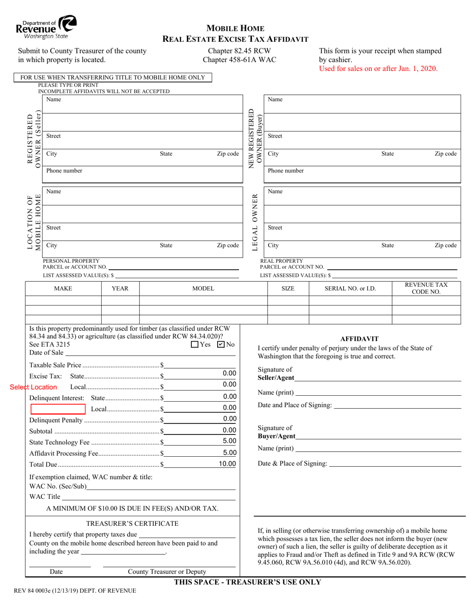 Form REV84 0003E Mobile Home Real Estate Excise Tax Affidavit - Washington, Page 3